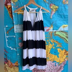 A.L.C. Black & White Stripe Silk Halter Dress